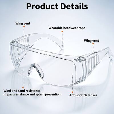Tactical Sunglasses Prescription Protective Eye Wear PC Unisex UV400 Custom Square Anti Fog Clear Wrap Invisible Ink Goggles OTG Over Glasses for Cycling Construction Laboratory Workshop Work