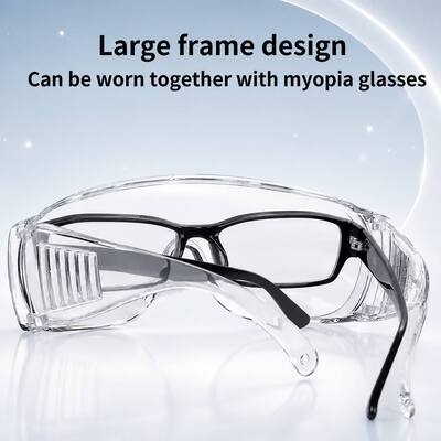 Tactical Sunglasses Prescription Protective Eye Wear PC Unisex UV400 Custom Square Anti Fog Clear Wrap Invisible Ink Goggles OTG Over Glasses for Cycling Construction Laboratory Workshop Work