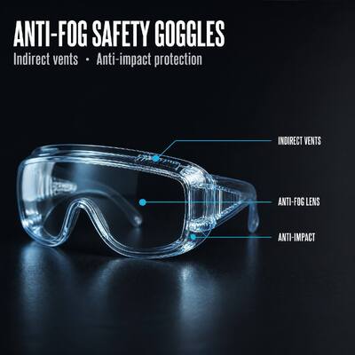 Manufacturers Direct Anti Fog Personal Protective Anti Impact Eye Protection Safety Goggles Glasses, ANSI Z87.1 CE Certified Scratch Resistant Anti UV Dustproof Windproof Durable Eyewear for Men Women