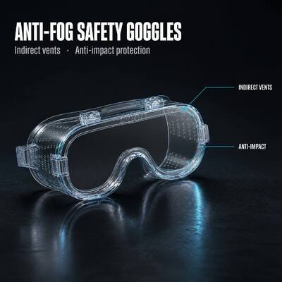 Manufacturers Direct Anti Fog Personal Protective Anti Impact Eye Protection Safety Goggles Glasses, ANSI Z87.1 CE Certified Scratch Resistant Anti UV Dustproof Windproof Durable Eyewear for Men Women
