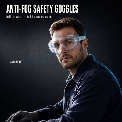 Manufacturers Direct Anti Fog Personal Protective Anti Impact Eye Protection Safety Goggles Glasses, ANSI Z87.1 CE Certified Scratch Resistant Anti UV Dustproof Windproof Durable Eyewear for Men Women