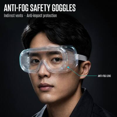 Manufacturers Direct Anti Fog Personal Protective Anti Impact Eye Protection Safety Goggles Glasses, ANSI Z87.1 CE Certified Scratch Resistant Anti UV Dustproof Windproof Durable Eyewear for Men Women