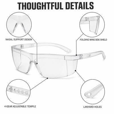 Industrial Protection Lenses Prescription Goggles CE ANSI Z87.1 Fashion Anti Fog Dust Working Stylish Clear Safety Glasses UV Protection Anti Scratch Anti Impact Indirect Vents Wrap Around Lightweight