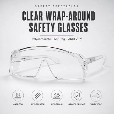 Custom Dust Clear Dark Lens Shield Trendy ANSI Z87 Unisex Impact Resistant Polycarbonate Safety Glasses Anti Fog Scratch Resistant Wrap Around Folding Wing Eye Protection Lab Work Construction Outdoor